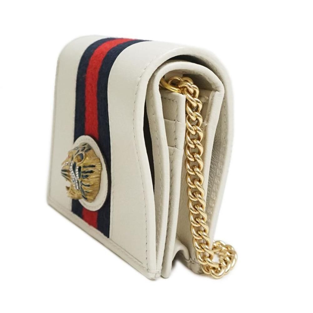 Gucci Rajah Tiger Bi-fold Wallet Chain Wallet Leather Canvas White - Picture 6 of 11